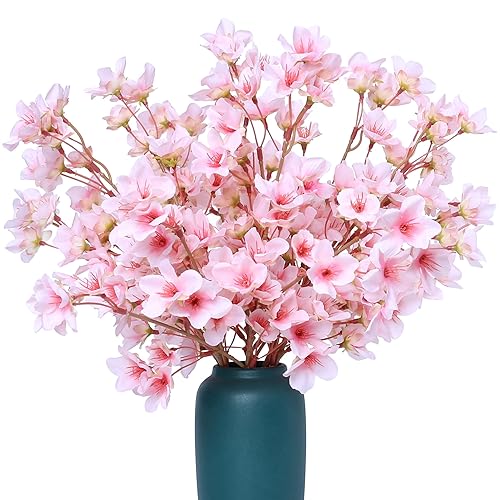 SITUMEIZI 6PCS Cherry Blossom Branches Decor Artificial Cherry Blossom Flowers 16" Fake Silk Flower Faux Real Touch Bouquet for Home Wedding Bedroom Japanese Garden Party Decoration(Pink) - Pink - 16 Inches
