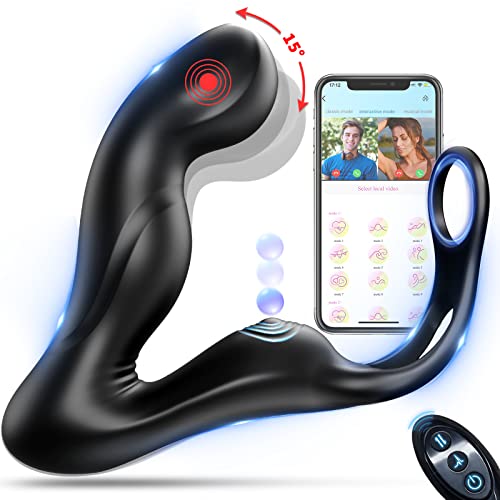 Wiggling Prostate Massager Tapping Taint Stimulator with Cock Ring, Anal Adult Sex Toys for Men, APP Remote Control Vibrating Anal Butt Plug Penis Ring Vibrator Male Couples Sex Toy, Vibrators for Men