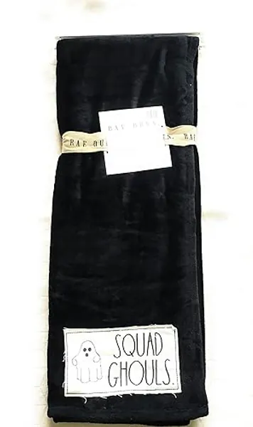 Rae Dunn Halloween Blanket/ with Squad Ghouls Embroidered patch/50”x70”/Black Color