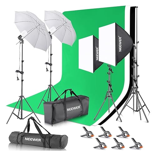 NEEWER Photography Lighting kit with Backdrops, 8.5x10ft Backdrop Stands, UL Certified 5700K 800W Equivalent 24W LED Umbrella Softbox Continuous Lighting, Photo Studio Equipment for Photo Video Shoot - NK100