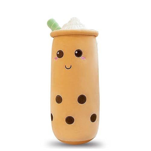 Rexinc Cute Plushies Boba Plush Boba Plushie Long Plush Pillow Bubble Tea Stuffed Animal Gift for Kids Adults (Long Brown Boba Plush,36 Inch) - Brown Round - 36in