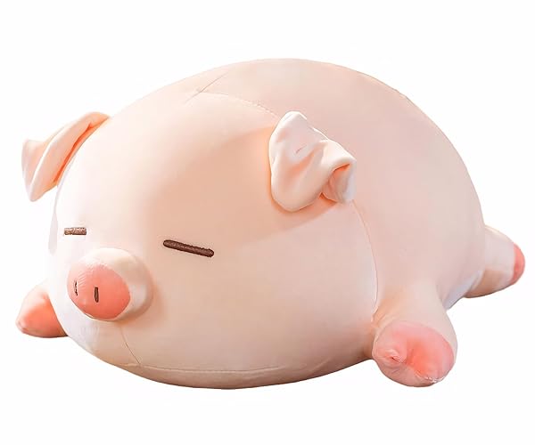 CHDGIOHA Pig Stuffed Animal Plush Pillow - 15.7'' Kawaii Soft Pig Hugging Pillow, Adorable Cuddle Plush Toy, for Kids, Girlfriend, or Adults, Perfect for Christmas and Birthdays (Squint, 15.7in) - Squint - 15.7in