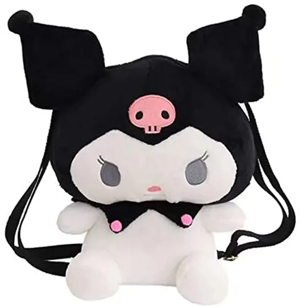 Vagbalena My Melody Kuromi Plush Bag Cinnamoroll Backpack Cartoon Shoulder Bag Anime Toy Bag for Anime Fans (black,One size)