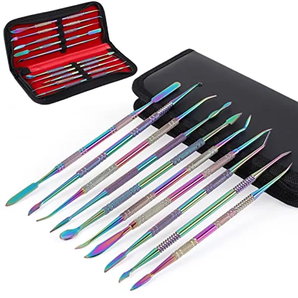 Coolty 10PCS Clay Wax Carver Tools, Double-Ended Stainless Steel Wax Clay Sculpting Carving DIY Tools Kit, Spatula Chisel Carver Set with Carrying Case for Sculpting, Detailing, Pottery Carving