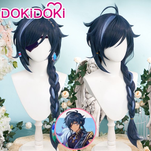 DokiDoki Game Genshin Impact Cosplay  Kaeya Wig  Long Straight Blue Highlight Hair | Wig Only-PRESALE