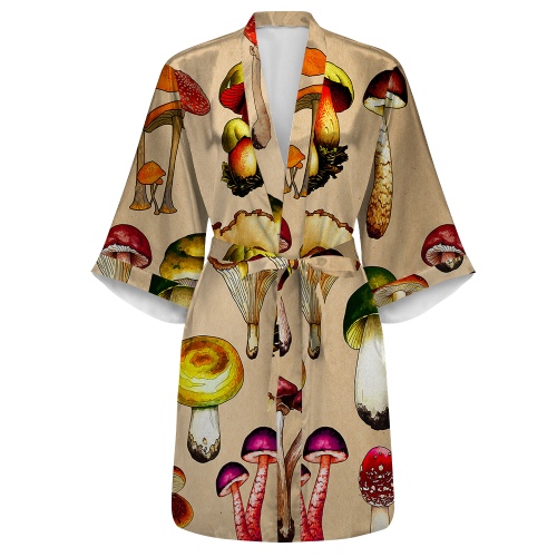 Magic Mushrooms All Over Print Women's Satin Kimono Robe | 2XL