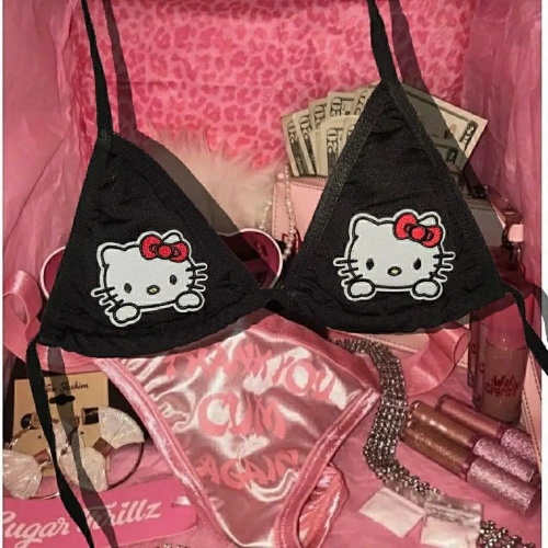Cute Kawaii Kitty Bra - Black / One size