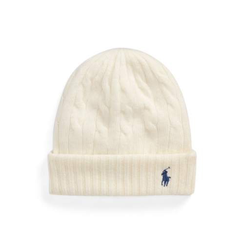 ralph lauren white cable-knit beanie