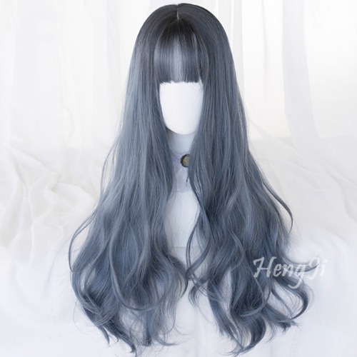 Hengji Lolita Wig Witch Grey and Blue  71cm long curly hair Synthetic Heat Resistant Fiber