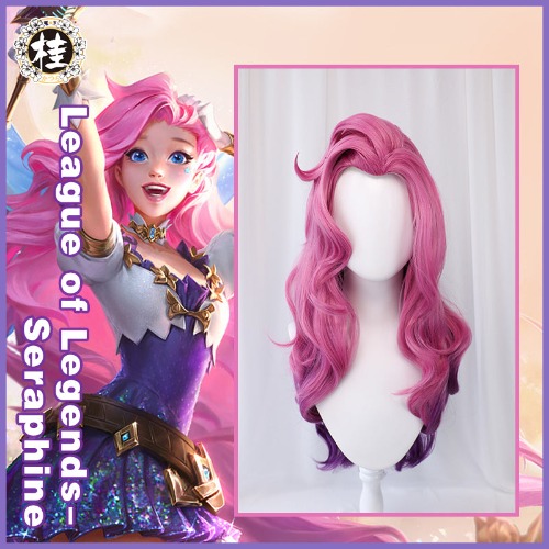 Uwowo League of Legends LOL Seraphine The Starry-Eyed Songstress Cosplay Wig 80cm Pink Pruplr Gradient Hair
