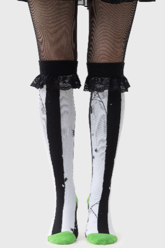 Distressed Stripe Knee High Socks - One Size / Black/White / 47% Cotton 46% Polyamide 4% Polyester 3% Elastane