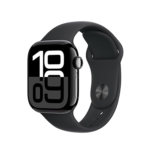 Apple Watch Series 10 [GPS 42mm case] Smartwatch with Jet Black Aluminium Case with Black Sport Band - S/M. Fitness Tracker, ECG App, Always-On Retina Display, Water Resistant - Jet Black Aluminium Case with Black Sport Band - 42mm case - S/M - fits 130–180mm wrists - Without AppleCare+