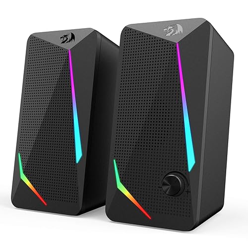 Redragon GS510 RGB Desktop Speakers, 2.0 Channel PC Computer Speaker with 4 Colorful LED Backlight Modes, Enhanced Bass and Easy-Access Volume Control, USB Powered w/ 3.5mm Cable