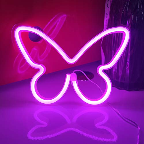 JYWJ Butterfly Neon Sign,USB or 3-AA Battery Powered Neon Light,LED Table Decoration,Bedroom Wall Decoration,Birthday Gift,Wedding Supplies Business Gift(Pink) - Pink