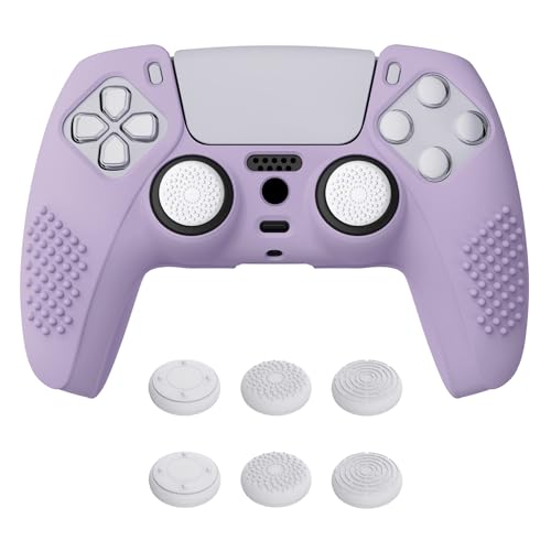 eXtremeRate PlayVital Mauve Purple 3D Studded Edition Anti-Slip Silicone Cover Skin for ps5 Controller, Soft Rubber Case for ps5 Wireless Controller with 6 White Thumb Grip Caps - Mauve Purple