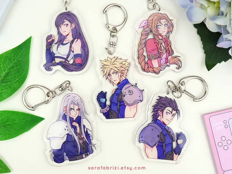 FINAL FANTASY VII Remake Charms - Cloud, Tifa, Aerith, Zack, Sephiroth