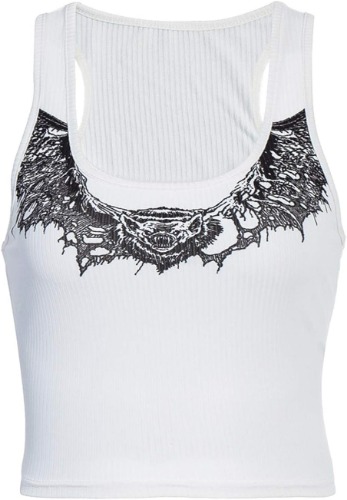 FAIMILORY Print Shirt Crop Tank Tops for Women - Batwhite Small