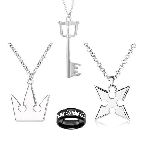 Kingdom Hearts Ring Jewelry Sora's Crown & Roxas's Cross Necklaces Set