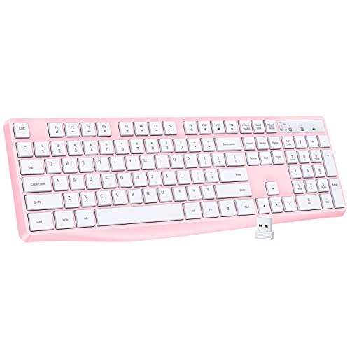 Lovaky Wireless Keyboard, 2.4G Ergonomic Wireless Computer Keyboard, Enlarged Indicator Light, Full Size PC Keyboard with Numeric Keypad for Laptop, Desktop, Surface, Chromebook, Notebook, Pink - 1 Pack - Pink