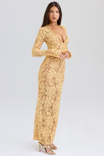 Indiana |APRICOT PLUNGE LACE MAXI DRESS