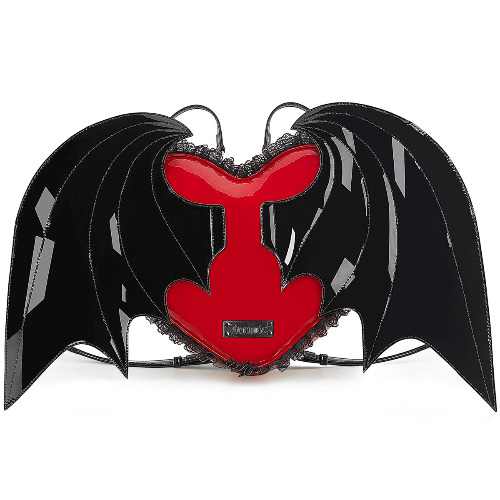 Demonia Patent Heart Batwing Backpack | Black/Red