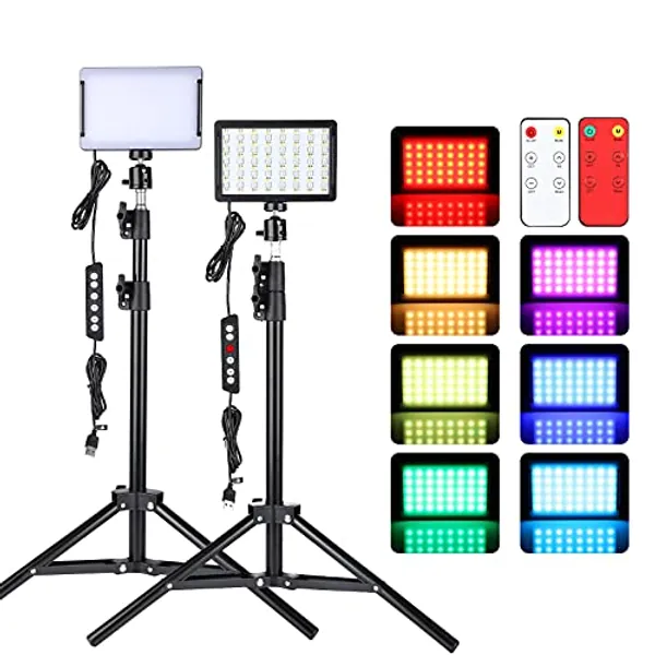 Led Video Light for Camera, RGB Photography Lighting Kit (2 Packs) with Adjustable Tripod Stand/Remote,Dimmable 6500K for Desktop Filming/Streaming/Video Conferencing/Studio Shooting