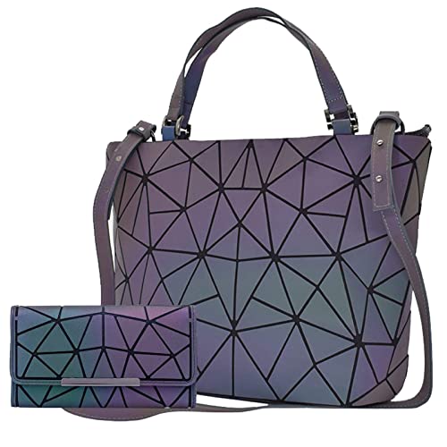 ESOVIO Holographic Purse Geometric Purse Luminous Handbag Purse and Wallet for Women Iridescent Purse Reflective Purse - Holographic Handbag Purse Set