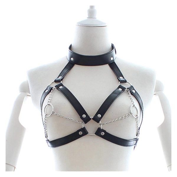 Women Bondage Body Harness Lingerie Goth Crop Tops Leather Bra Cage BDSM Collar Body Harness Belt Chain Slave Breasts Sex Toys (Color : 03, Size : One Size)