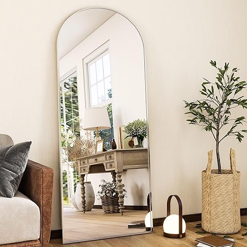 HARRITPURE 56"x21"Full Length Mirror Arch Floor Mirrors with Aluminum Alloy Frame Free-Standing Wall Mounted or Leaning Large Bedroom Dressing Mirror Modern & Contemporary Decor for Home,Silver - Silver - 56"x21"