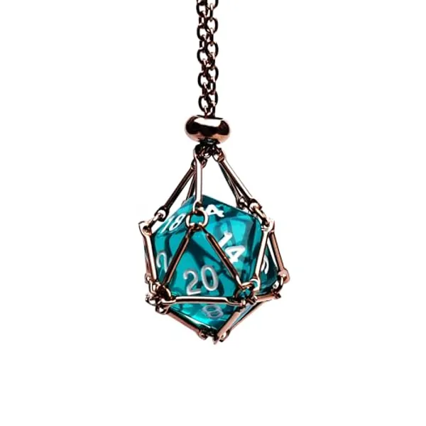 Interchangeable D20 Dice Holder Necklace - Rose Gold Empty Cage - DND Gift