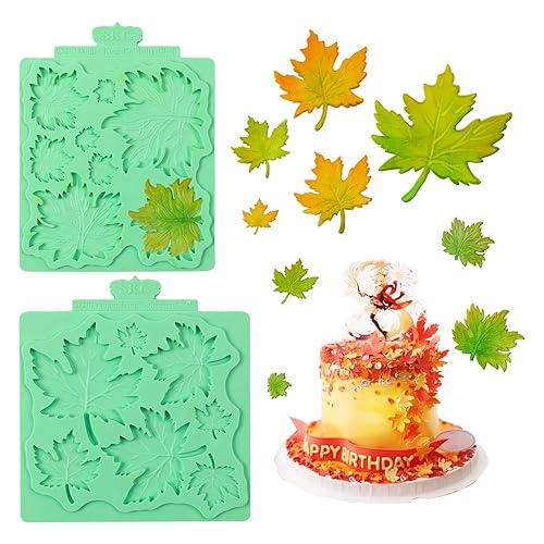 KALAIEN Leaf Molds Silicone,Leaves Chocolate Mold Leaf Fondant Molds Silicone for Clay Crafts Air Dry,3D Candy Gumpaste Moulds Set of 2 (Maple Leaf) - 2 Pcs(maple)
