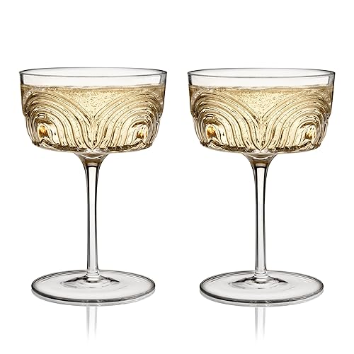 Viski Beau Cocktail Coupe Glasses, Unique Cocktail Glasses Crystal Drinkware, 7.5oz. Cocktail Glasses Stem Vintage Wine Glasses Inspired Set of 2 - Set of 2 - Cocktail Coupe Glasses - Clear