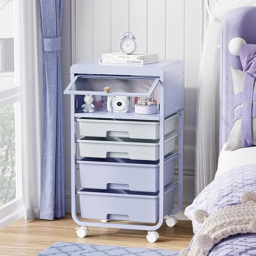 SYKIARIOL Storage Cart with 4 Drawers,Storage Drawers Utility Cart with Lockable Wheels,Craft Storage Trolley Cart for Office, Classroom, Living Room,Bedroom,Kid's Room,Purple - purple
