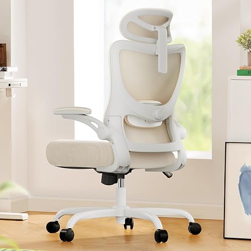 Marsail Ergonomic Office Chair: Office Computer Desk Chair with High Back Mesh and Adjustable Lumbar Support Rolling Work Swivel Task Chairs with Wheel 3D Armrests and Headrest (White) - White