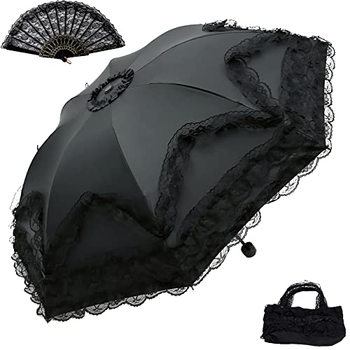 Vintage Lace Parasol Gothic Lolita Umbrella for Walking UV Sun Protection Wedding Decoration Cosplay Photoshoot Props - Black2