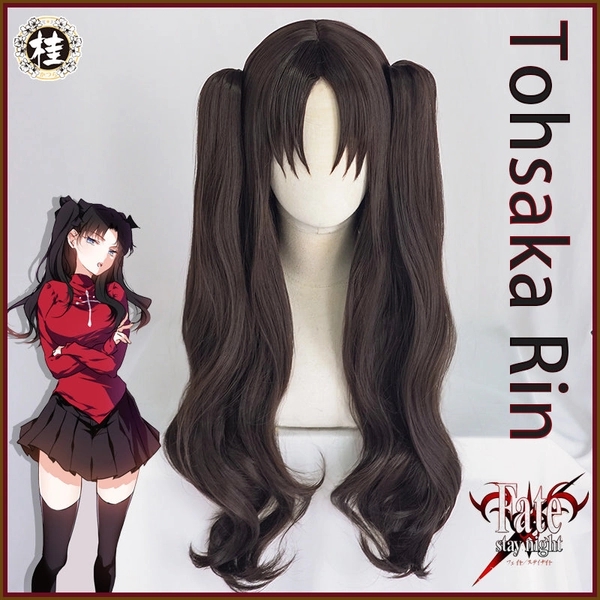 UWOWO Fate Grand Order Tohsaka Rin Ishtar Cosplay Wig 80cm long Brown Double Tail Hair
