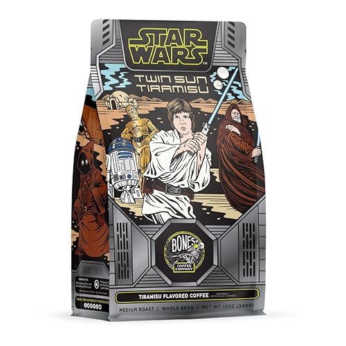 Bones Coffee Company Star Wars Twin Sun Tiramisu Flavored Coffee Beans, Whole Bean Coffee Medium Roast Low Acid, Tiramisu Flavor (12 oz) - Tiramisu (Whole Bean)