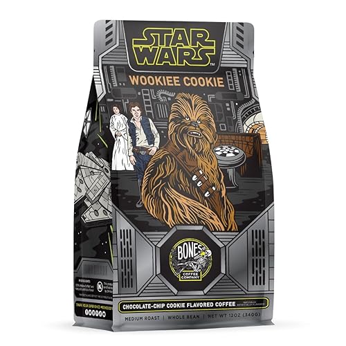 Bones Coffee Company Star Wars Wookiee Cookie Flavored Coffee Beans, Whole Bean Coffee Medium Roast Low Acid, Chocolate Chip Cookie Flavor (12 oz) - Chocolate Chip Cookie (Whole Bean)