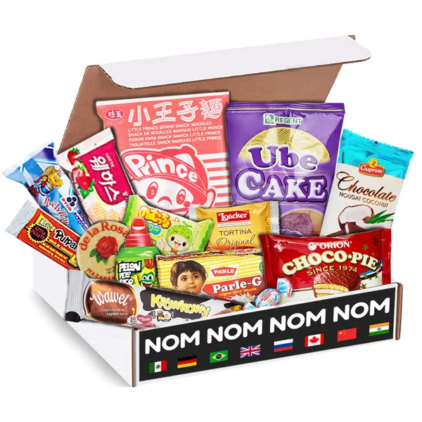 Elite World Snack Sampler Box - 30+ Foreign snacks and global candies - Huge Assortment of Asian Snacks, European Treats, Central American Candy and more - Gift Care Package