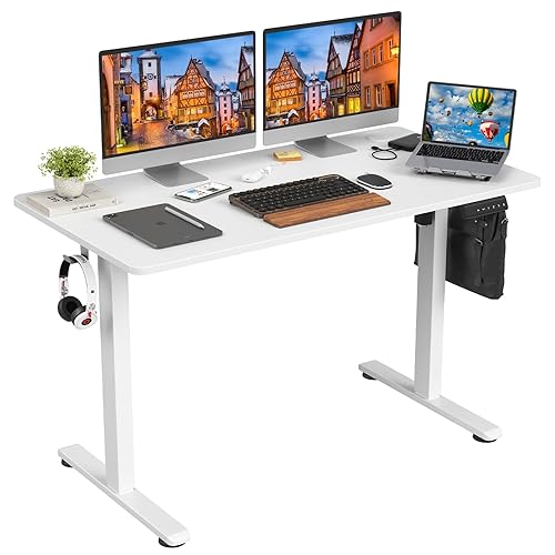 STARY Electric Standing Desk Adjustable Height Sit Stand Home Office Desk with Splice Board - 48x24 - White Desktop/White Frame