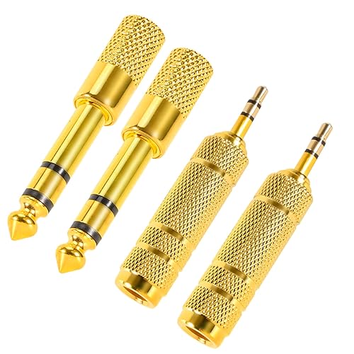 QAJOPFN 4 Pack Headphone Jack 3.5mm (1/8 inch) Male to 6.35mm(1/4 inch) Female Adapter and 6.35mm（1/4） to 3.5mm(1/8) Audio Adapter,Stereo Audio Jack Adapter for Player, Headphone,Guitar Amplifier