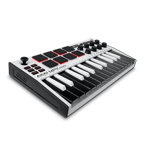 AKAI Professional MPK Mini MK3 - 25 Key USB MIDI Keyboard Controller With 8 Backlit Drum Pads, 8 Knobs and Music Production Software Included, White - White - MPK Mini Only