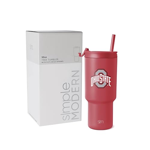 Simple Modern Officially Licensed Collegiate Ohio State Buckeys 30 oz Tumbler with Flip Lid and Straws | Insulated Cup Stainless Steel | Gifts for Men Women | Trek Collection | Ohio State University - Ohio State Buckeys