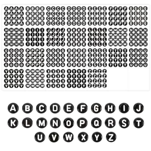 Sukh Letter Beads for Bracelets - 1400 Pcs 4×7mm Letter Beads Bulk Black Letters Heart Bead with 1 Roll Elastic String for Jewelry Making DIY Bracelets Necklaces Key Chains