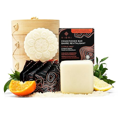 Viori Citrus Yao Shampoo and Conditioner Bar Set and Bamboo Holder - Anti-Breakage - Made with Rice Water for Hair Growth - Handcrafted Sulfate Free Shampoo and Conditioner