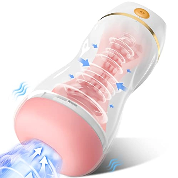 Automatic Sucking Male Masturbators - Upgraded 7 Vibration & Suction Hands Free Pocket Pussy Male Stroker with 3D Realistic Textured, Blowjob Toy Masturbators Adult Male Sex Toys for Men (White)