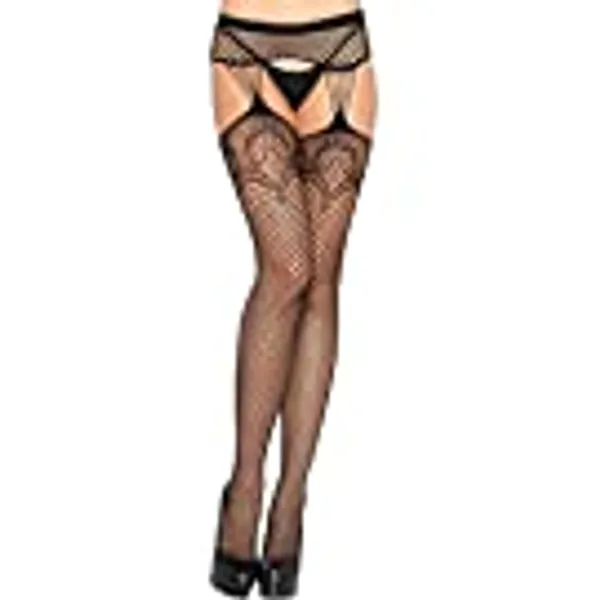 Leg Avenue Women's Deco Fishnet Stockings with Attached Garter Belt