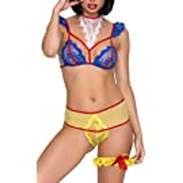 Bonlect Sexy Cosplay Princess Lingerie Costumes for Women Lace Bra and Panty Set Halter Babydoll