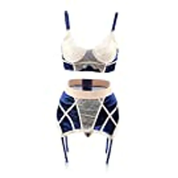 Lace Bra and Garter Set High Waist Garter Belt Plus Size Vintage Lingerie Set with Garter for Women Big Size