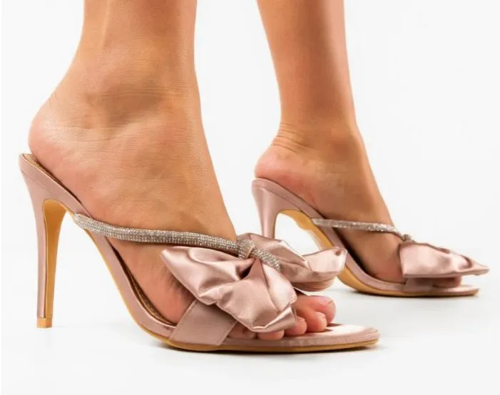 Pink Bow Open Heels